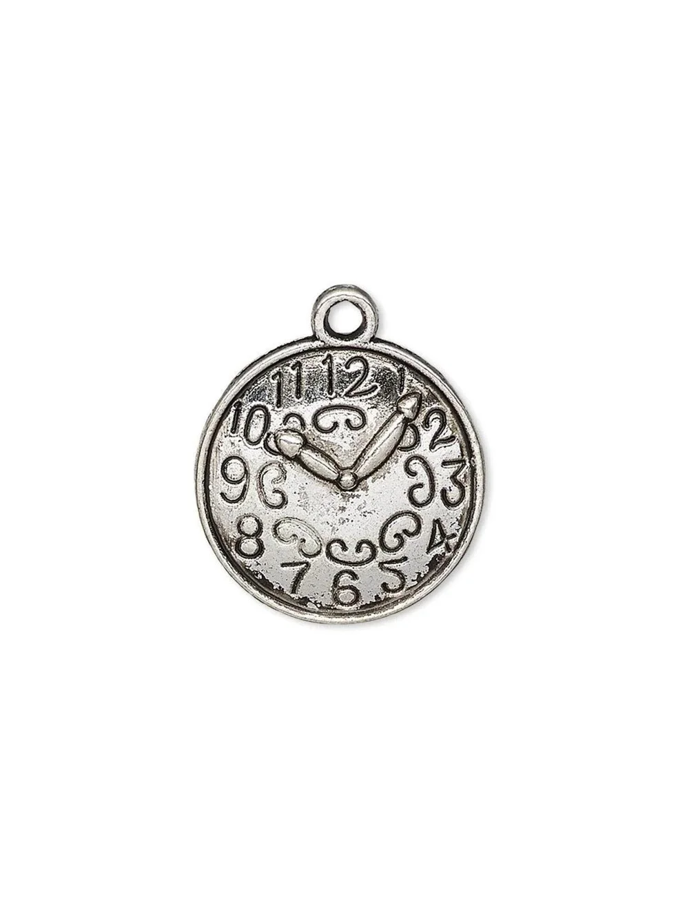 10 Antiqued Silver Pewter 18.5mm Dome Analog Clock Face Charms Pendants Bulk Lot